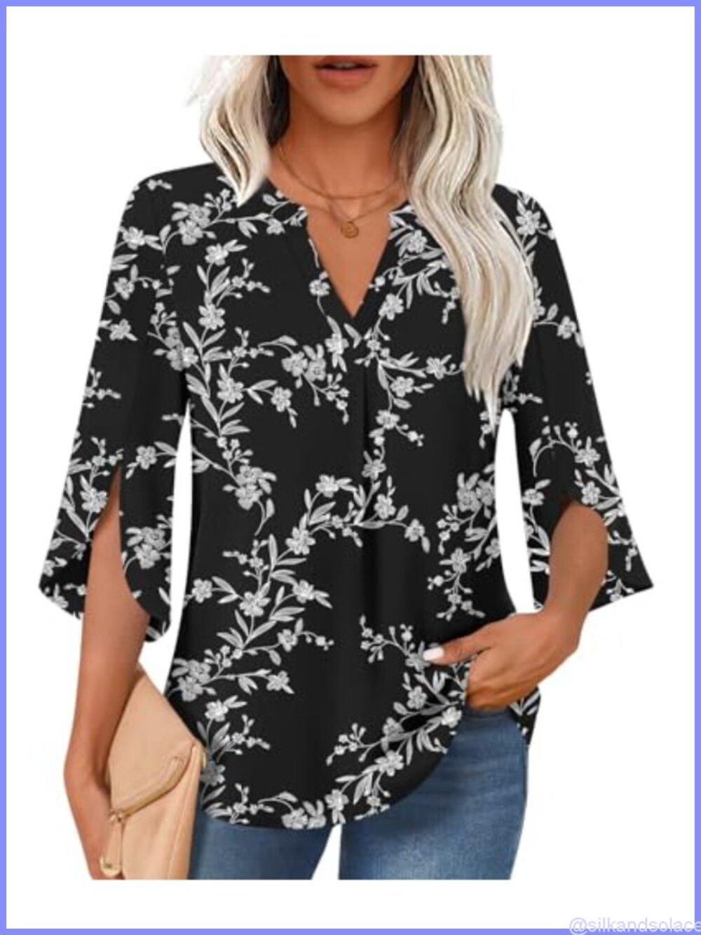 Women's Plus Size 3/4 Sleeve V-Neck Tunic Top Dressy Casual Polyester Spandex